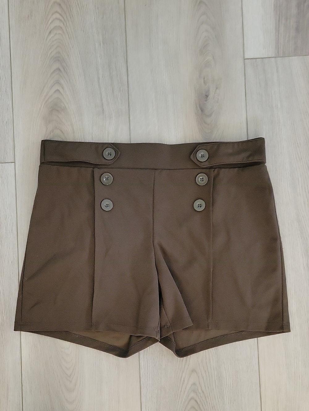 High-Rise Brown Button-Detail Women's Shorts